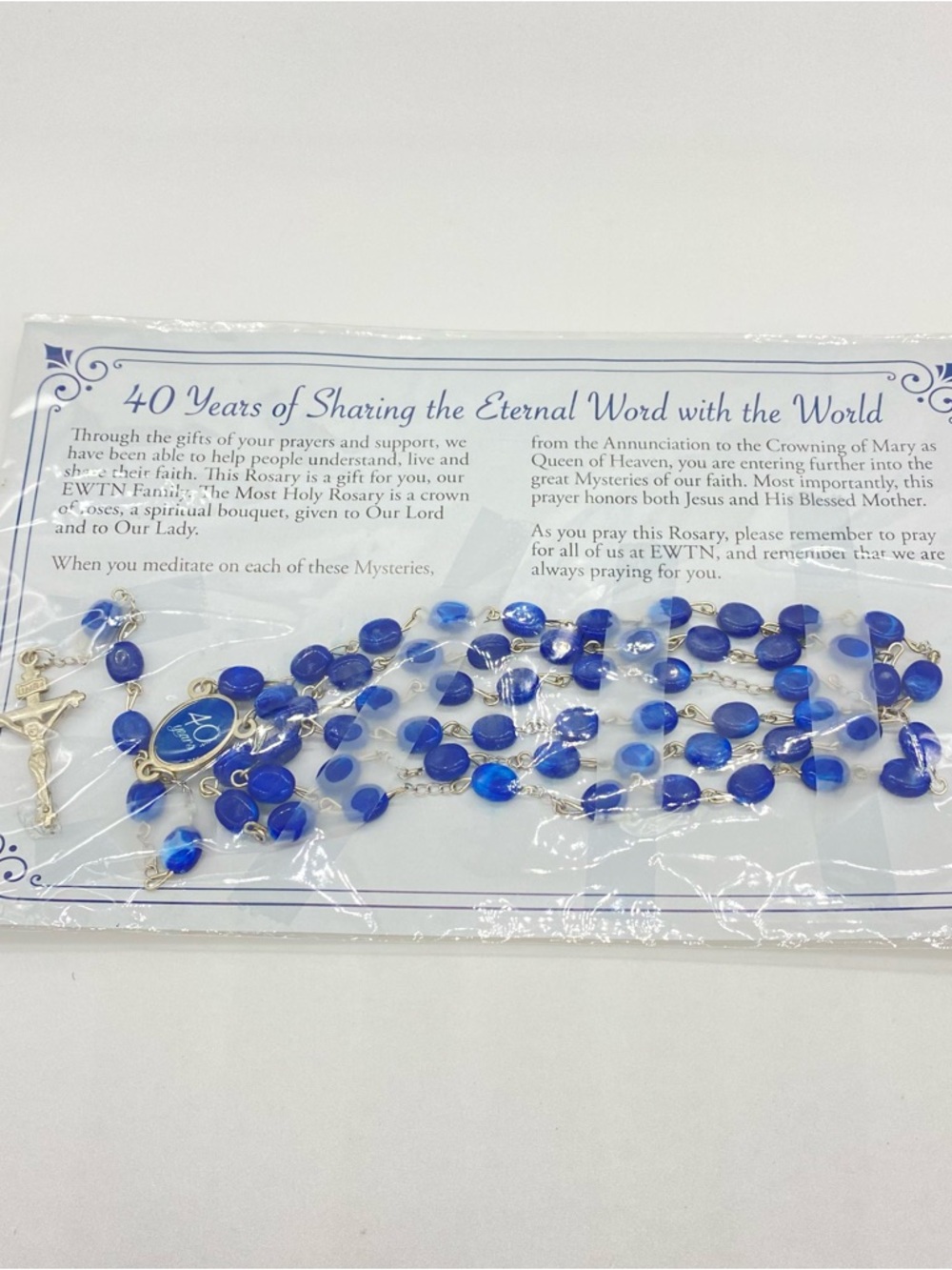 40th Anniversary Blue Rosary Necklace